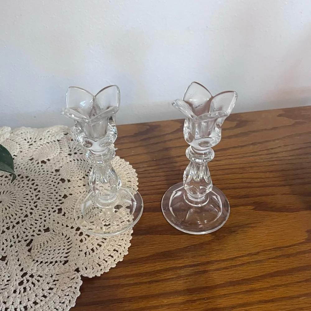 Crystal tulip Floral Taper Candle Holders - Pair